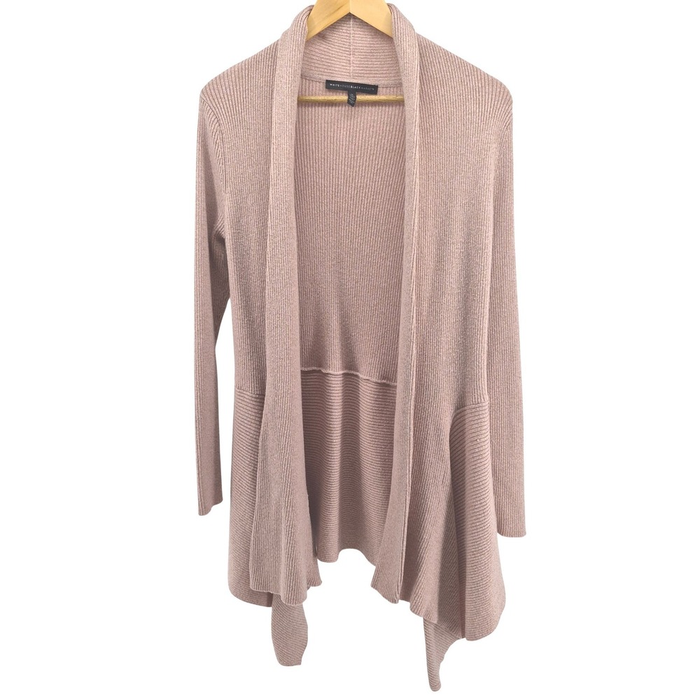 White House Black Market Metallic Ribbed Open‎ Front Cardigan Sweater Pink Sz M